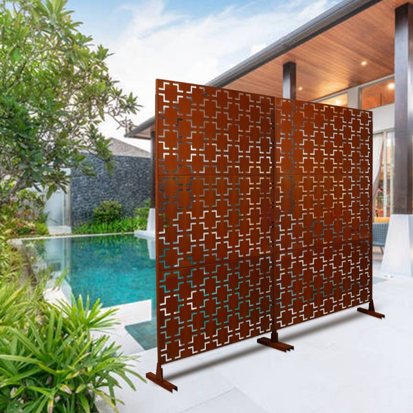English Elm Outdoor Freestanding Metal Privacy Screen Rustic Lattice Panel for Patio Garden Deck W465P193209