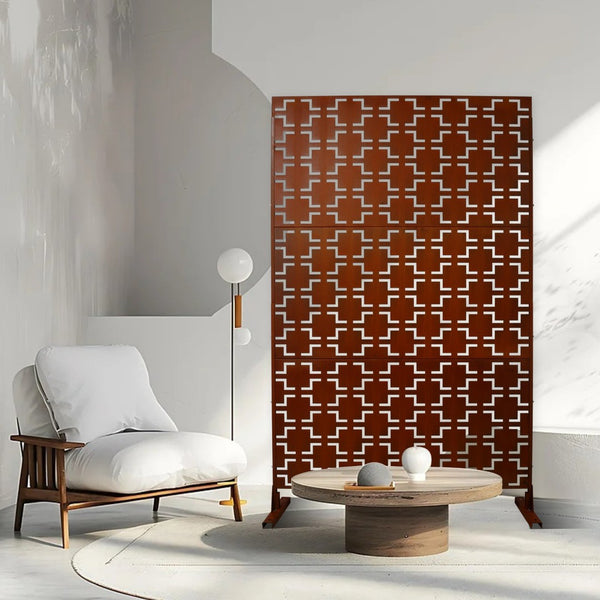 English Elm Outdoor Freestanding Metal Privacy Screen Rustic Lattice Panel for Patio Garden Deck W465P193209