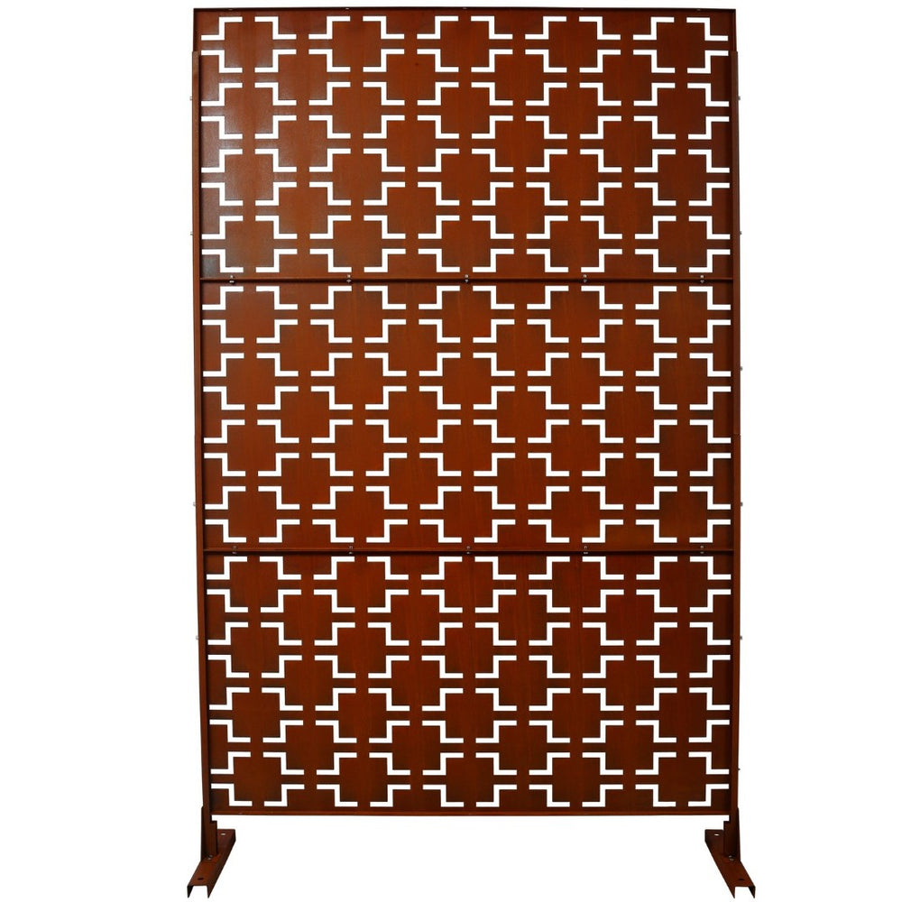 English Elm Outdoor Freestanding Metal Privacy Screen Rustic Lattice Panel for Patio Garden Deck W465P193209