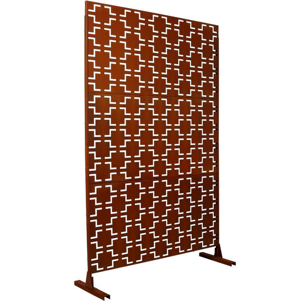 English Elm Outdoor Freestanding Metal Privacy Screen Rustic Lattice Panel for Patio Garden Deck W465P193209