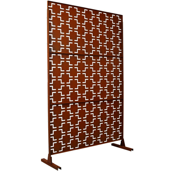 English Elm Outdoor Freestanding Metal Privacy Screen Rustic Lattice Panel for Patio Garden Deck W465P193209