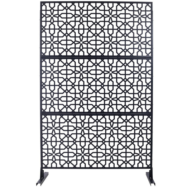 English Elm Outdoor Freestanding Metal Privacy Screen Geometric Lattice Fence for Patio Balcony Black W465P193211