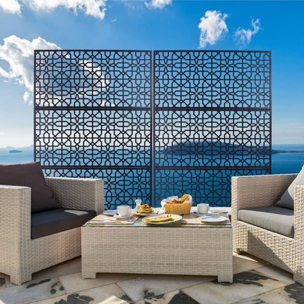 English Elm Outdoor Freestanding Metal Privacy Screen Geometric Lattice Fence for Patio Balcony Black W465P193211