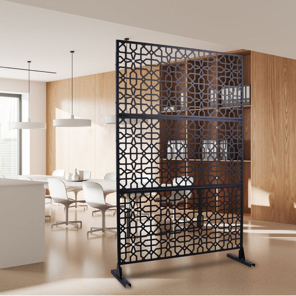 English Elm Outdoor Freestanding Metal Privacy Screen Geometric Lattice Fence for Patio Balcony Black W465P193211