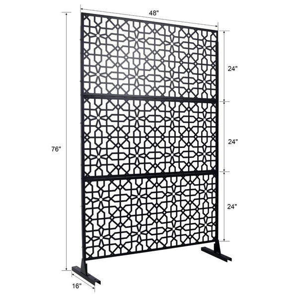 English Elm Outdoor Freestanding Metal Privacy Screen Geometric Lattice Fence for Patio Balcony Black W465P193211