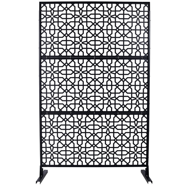 English Elm Outdoor Freestanding Metal Privacy Screen Geometric Lattice Fence for Patio Balcony Black W465P193211
