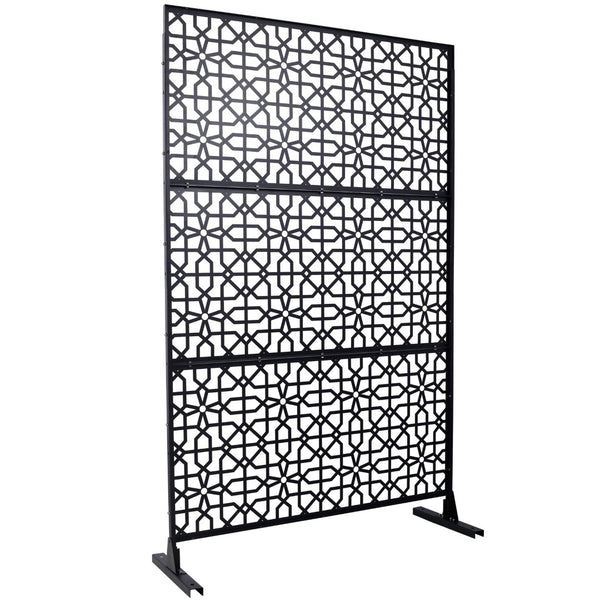 English Elm Outdoor Freestanding Metal Privacy Screen Geometric Lattice Fence for Patio Balcony Black W465P193211
