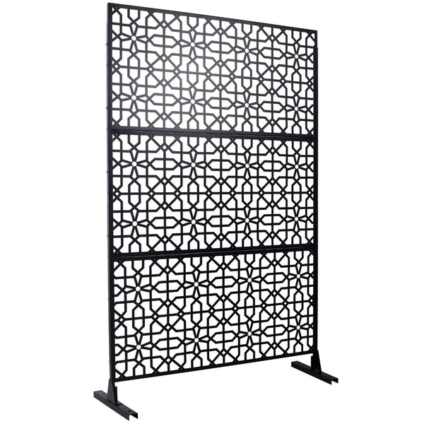English Elm Outdoor Freestanding Metal Privacy Screen Geometric Lattice Fence for Patio Balcony Black W465P193211
