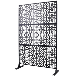 English Elm Outdoor Freestanding Metal Privacy Screen Geometric Lattice Fence for Patio Balcony Black W465P193211
