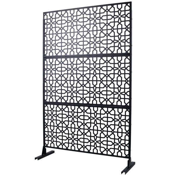 English Elm Outdoor Freestanding Metal Privacy Screen Geometric Lattice Fence for Patio Balcony Black W465P193211