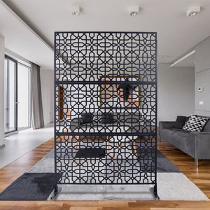 English Elm Outdoor Freestanding Metal Privacy Screen Geometric Lattice Fence for Patio Balcony Black W465P193211