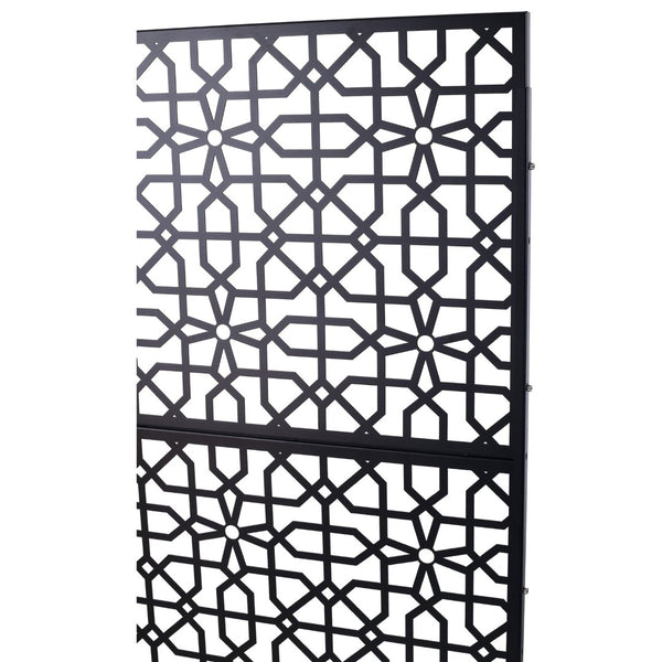 English Elm Outdoor Freestanding Metal Privacy Screen Geometric Lattice Fence for Patio Balcony Black W465P193211