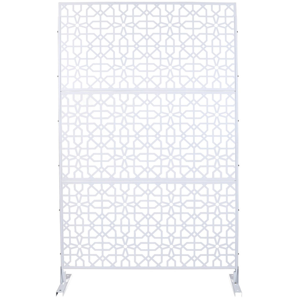 English Elm Outdoor Freestanding Metal Privacy Screen Geometric Lattice Fence for Patio Balcony White W465P193212