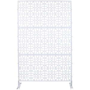 English Elm Outdoor Freestanding Metal Privacy Screen Geometric Lattice Fence for Patio Balcony White W465P193212