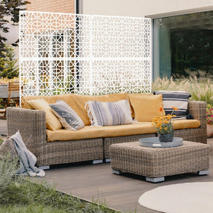 English Elm Outdoor Freestanding Metal Privacy Screen Geometric Lattice Fence for Patio Balcony White W465P193212