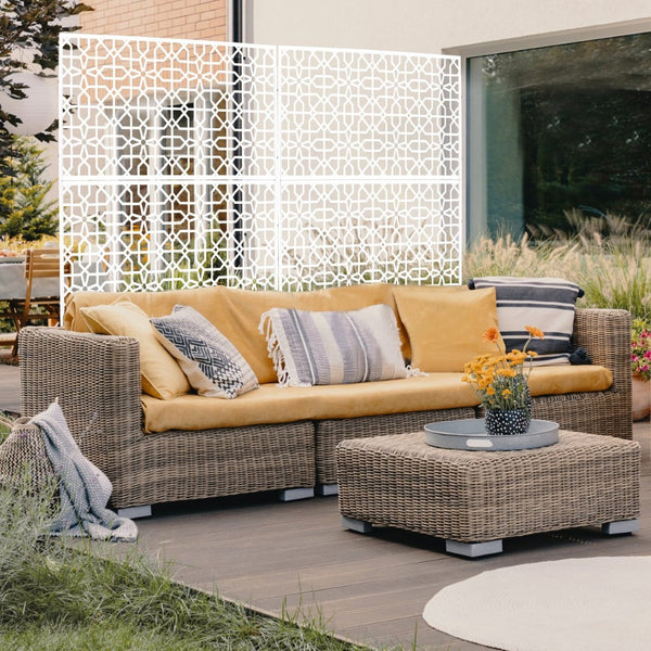 English Elm Outdoor Freestanding Metal Privacy Screen Geometric Lattice Fence for Patio Balcony White W465P193212