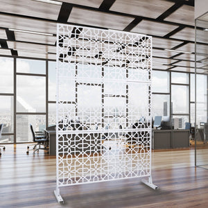 English Elm Outdoor Freestanding Metal Privacy Screen Geometric Lattice Fence for Patio Balcony White W465P193212