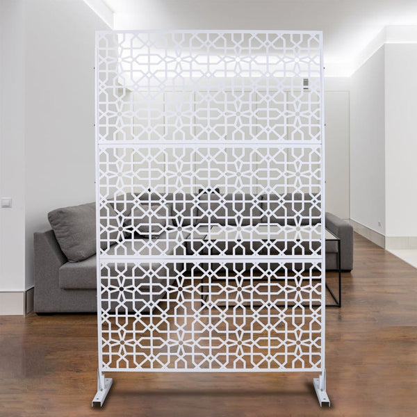 English Elm Outdoor Freestanding Metal Privacy Screen Geometric Lattice Fence for Patio Balcony White W465P193212