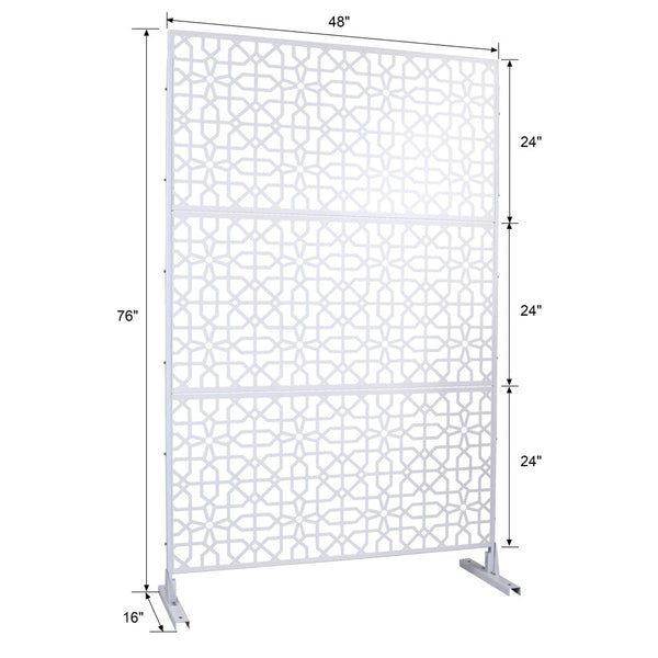 English Elm Outdoor Freestanding Metal Privacy Screen Geometric Lattice Fence for Patio Balcony White W465P193212