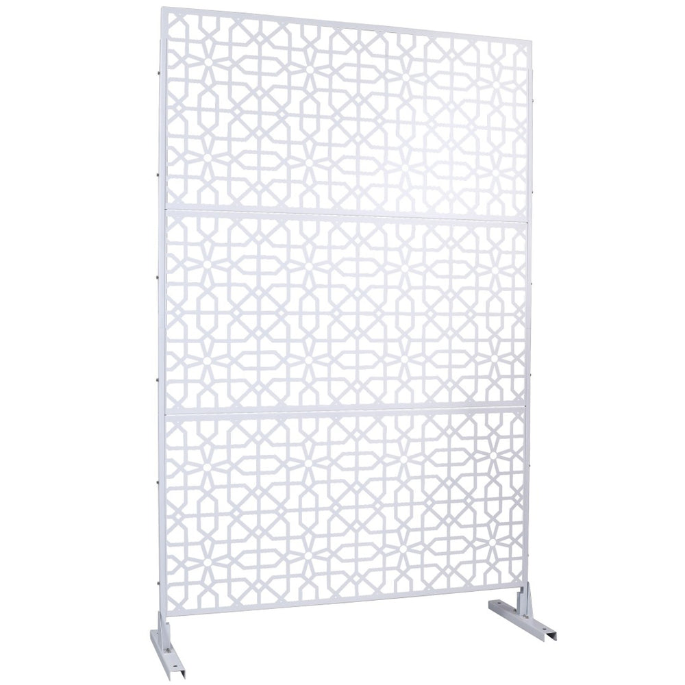 English Elm Outdoor Freestanding Metal Privacy Screen Geometric Lattice Fence for Patio Balcony White W465P193212