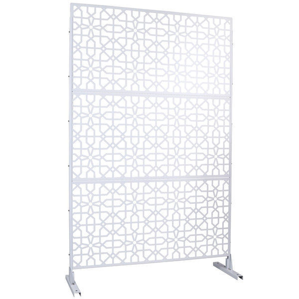 English Elm Outdoor Freestanding Metal Privacy Screen Geometric Lattice Fence for Patio Balcony White W465P193212