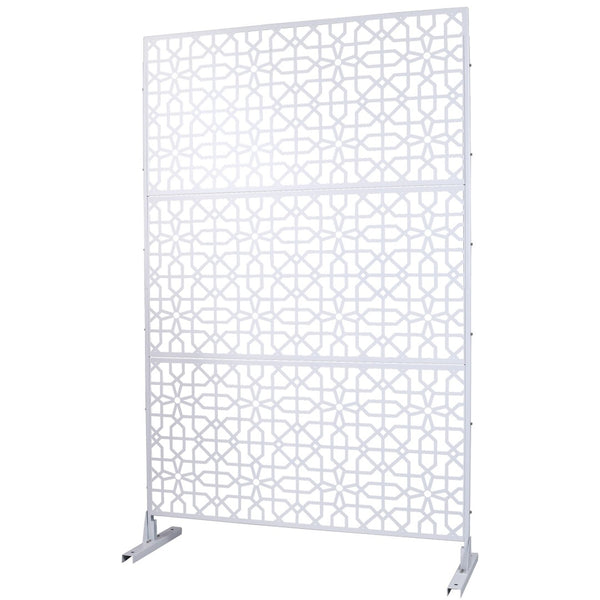 English Elm Outdoor Freestanding Metal Privacy Screen Geometric Lattice Fence for Patio Balcony White W465P193212