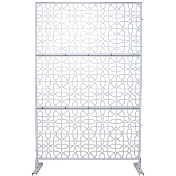 English Elm Outdoor Freestanding Metal Privacy Screen Geometric Lattice Fence for Patio Balcony White W465P193212