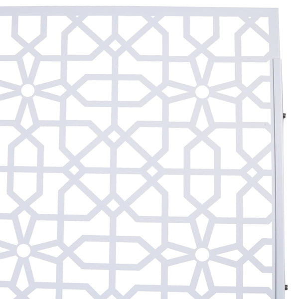 English Elm Outdoor Freestanding Metal Privacy Screen Geometric Lattice Fence for Patio Balcony White W465P193212