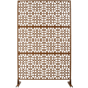 English Elm Outdoor Freestanding Metal Privacy Screen Geometric Lattice Fence for Patio Balcony Brown W465P193213