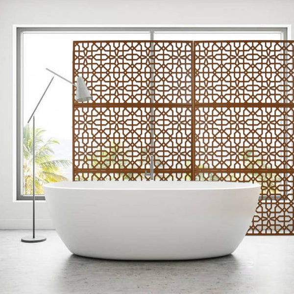 English Elm Outdoor Freestanding Metal Privacy Screen Geometric Lattice Fence for Patio Balcony Brown W465P193213