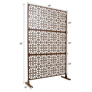 English Elm Outdoor Freestanding Metal Privacy Screen Geometric Lattice Fence for Patio Balcony Brown W465P193213