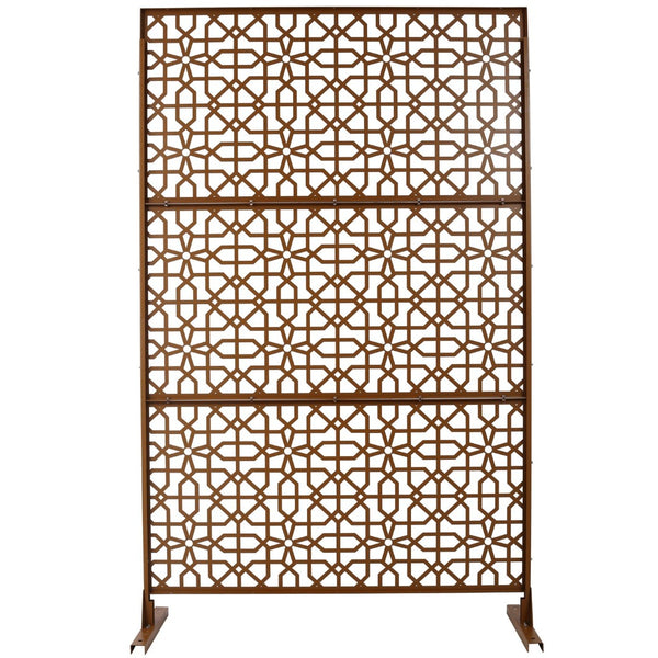 English Elm Outdoor Freestanding Metal Privacy Screen Geometric Lattice Fence for Patio Balcony Brown W465P193213