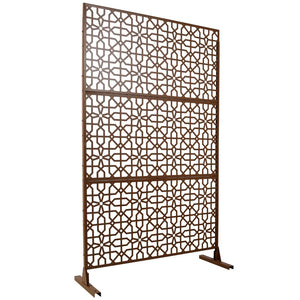 English Elm Outdoor Freestanding Metal Privacy Screen Geometric Lattice Fence for Patio Balcony Brown W465P193213