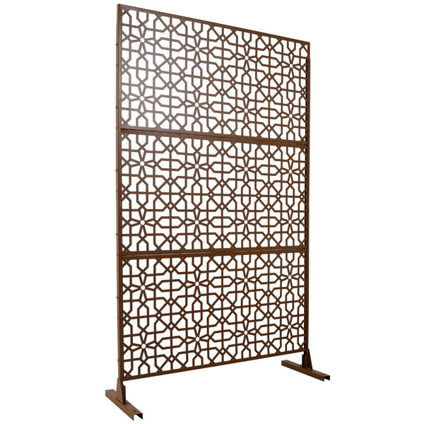 English Elm Outdoor Freestanding Metal Privacy Screen Geometric Lattice Fence for Patio Balcony Brown W465P193213
