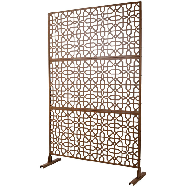 English Elm Outdoor Freestanding Metal Privacy Screen Geometric Lattice Fence for Patio Balcony Brown W465P193213
