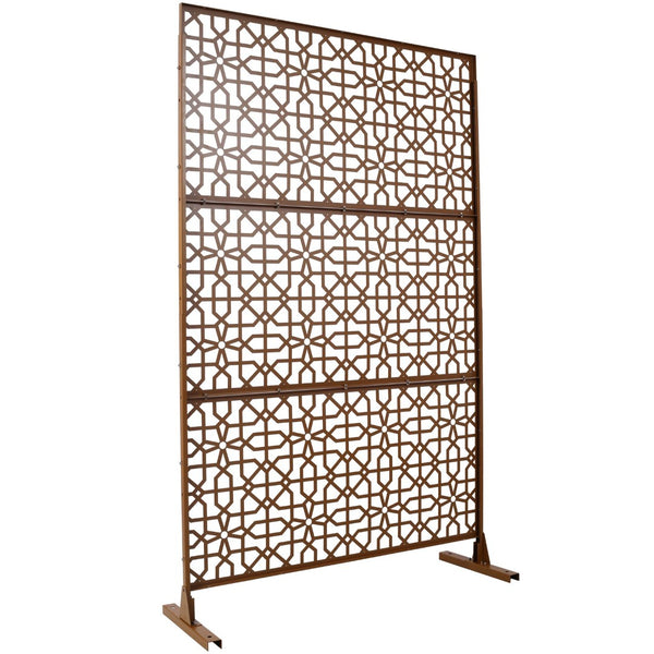 English Elm Outdoor Freestanding Metal Privacy Screen Geometric Lattice Fence for Patio Balcony Brown W465P193213