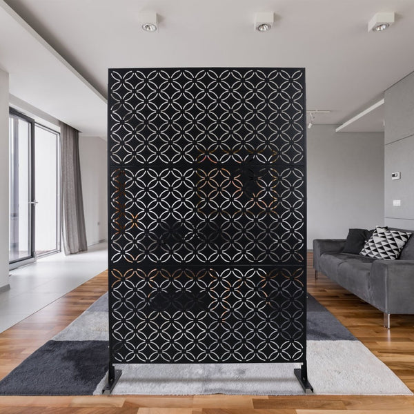English Elm Outdoor Geometric Metal Privacy Screen Freestanding Lattice Panel for Patio Deck Garden Black PS107 W465P193215
