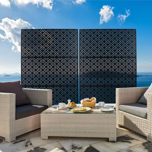 English Elm Outdoor Geometric Metal Privacy Screen Freestanding Lattice Panel for Patio Deck Garden Black PS107 W465P193215