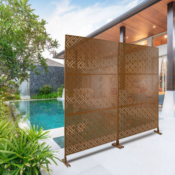 English Elm Outdoor Geometric Metal Privacy Screen Freestanding Lattice Panel for Patio Deck Garden Brown PS107 W465P193217