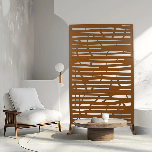English Elm Outdoor Freestanding Metal Privacy Screen Lattice Panel for Patio Deck or Garden Brown PS109 W465P193229