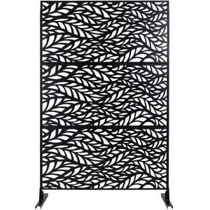 English Elm Outdoor Freestanding Geometric Metal Privacy Panel for Patio Balcony Deck Garden Black W465P193232