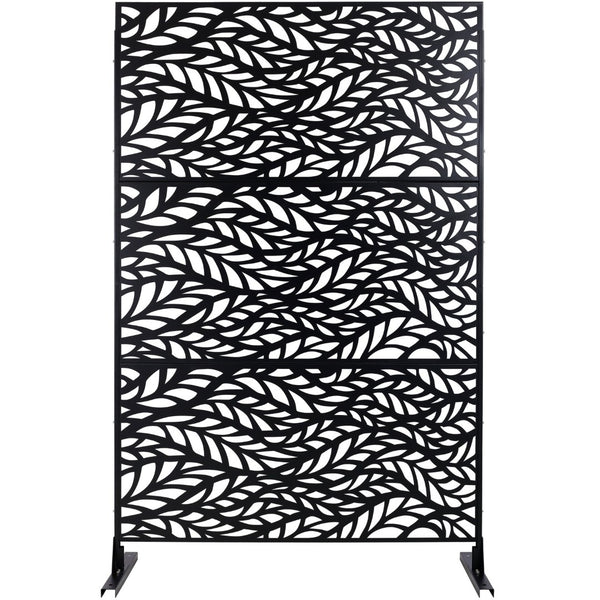 English Elm Outdoor Freestanding Geometric Metal Privacy Panel for Patio Balcony Deck Garden Black W465P193232