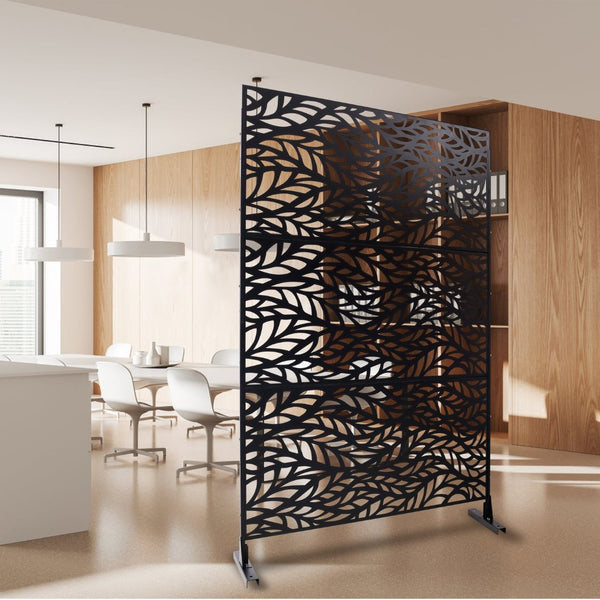English Elm Outdoor Freestanding Geometric Metal Privacy Panel for Patio Balcony Deck Garden Black W465P193232