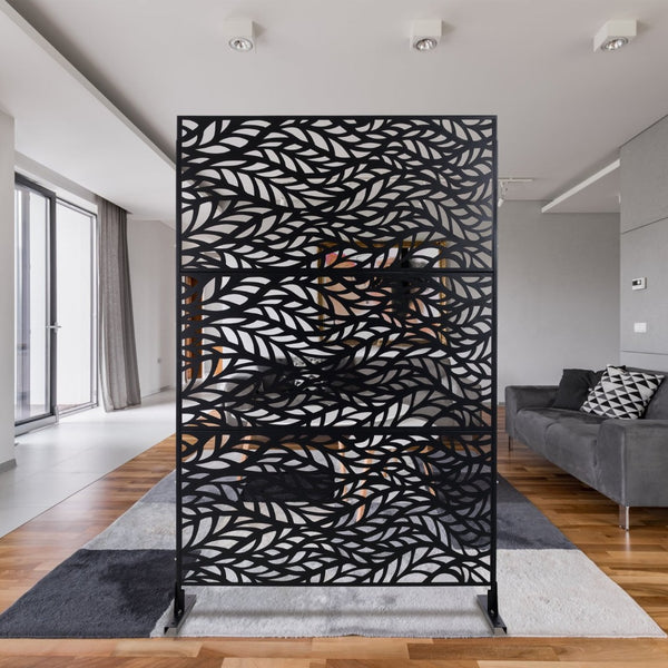 English Elm Outdoor Freestanding Geometric Metal Privacy Panel for Patio Balcony Deck Garden Black W465P193232