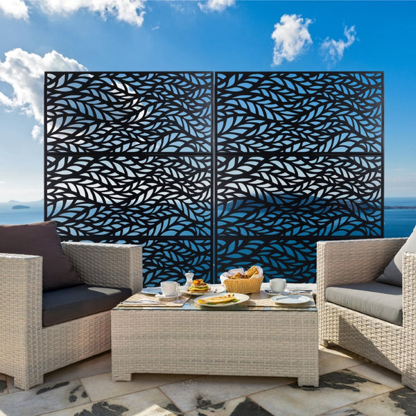 English Elm Outdoor Freestanding Geometric Metal Privacy Panel for Patio Balcony Deck Garden Black W465P193232