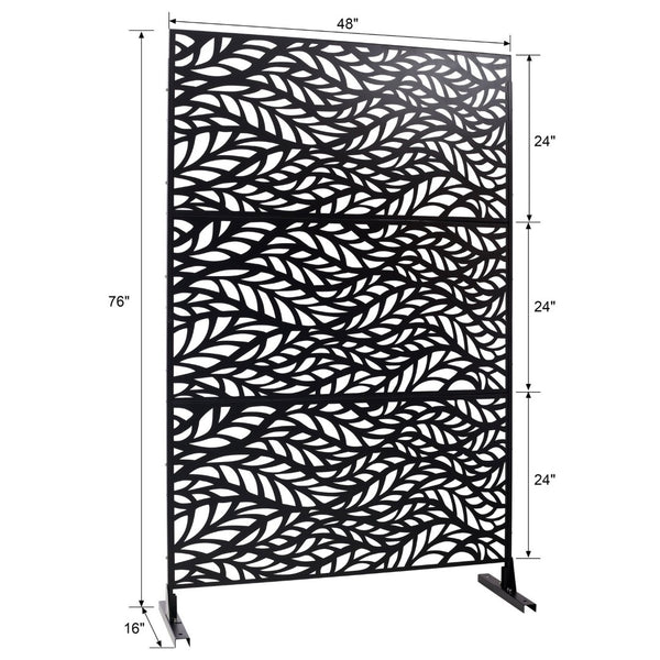English Elm Outdoor Freestanding Geometric Metal Privacy Panel for Patio Balcony Deck Garden Black W465P193232