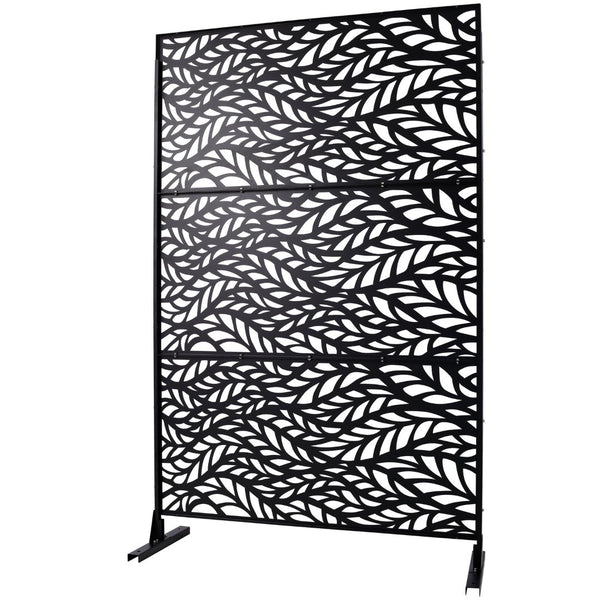 English Elm Outdoor Freestanding Geometric Metal Privacy Panel for Patio Balcony Deck Garden Black W465P193232