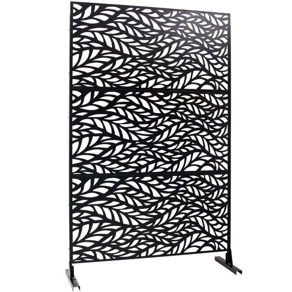 English Elm Outdoor Freestanding Geometric Metal Privacy Panel for Patio Balcony Deck Garden Black W465P193232
