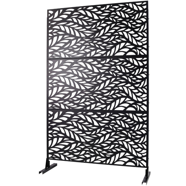 English Elm Outdoor Freestanding Geometric Metal Privacy Panel for Patio Balcony Deck Garden Black W465P193232