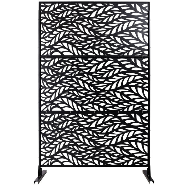 English Elm Outdoor Freestanding Geometric Metal Privacy Panel for Patio Balcony Deck Garden Black W465P193232